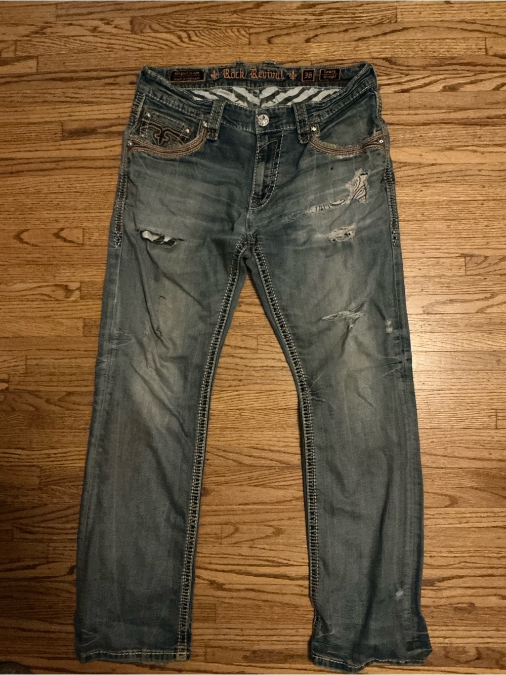 Rock Revival Men's Distressed Light Blue Straight Jeans